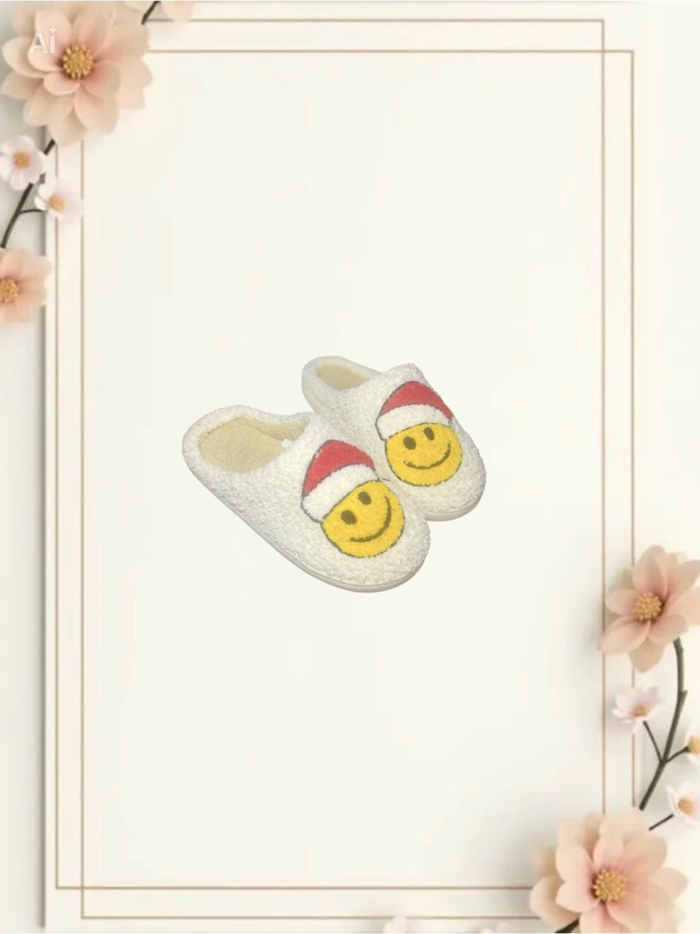 White Smiley Santa Slippers